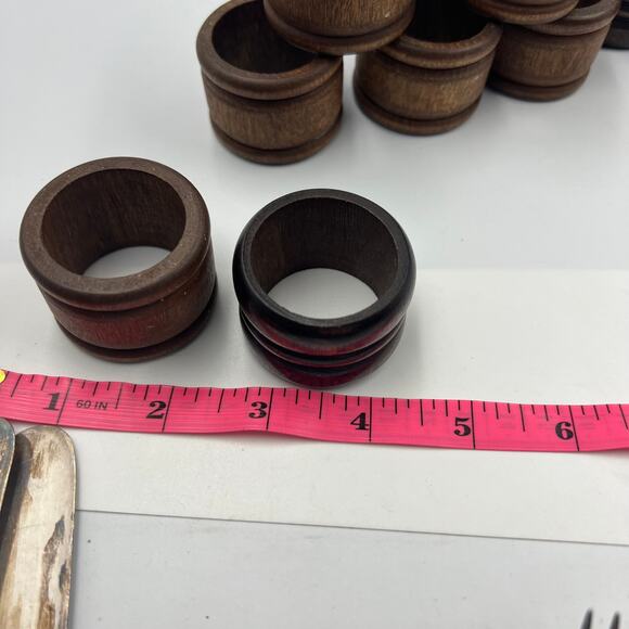 Vintage Wooden Napkin Rings 2 Sets MidCentury Modern Style Handmade Look - Picture 5 of 11
